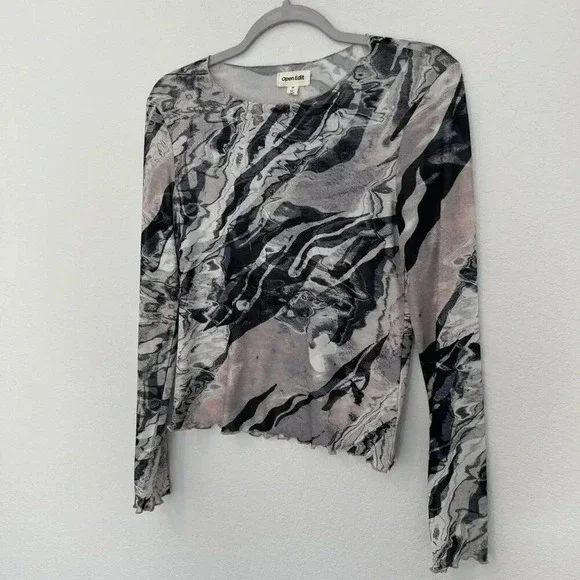Open Edit Long Sleeve Top Gray Size Medium - Picture 2 of 5